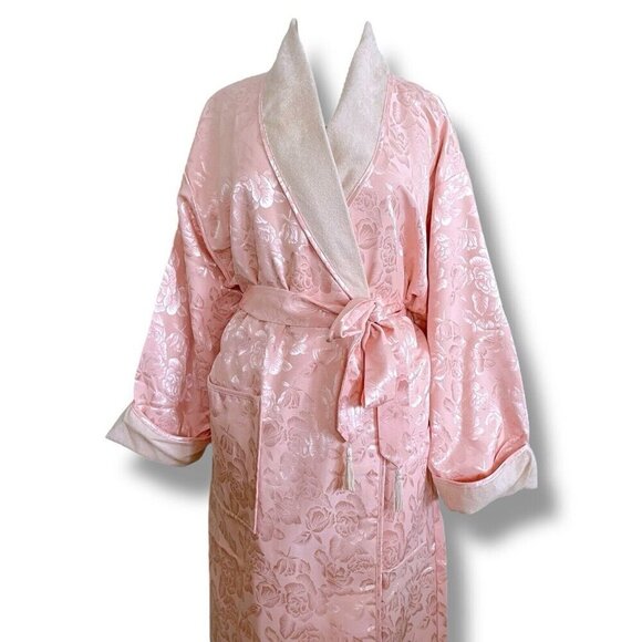 Vintage Victorias Secret Crown Gold Label Robe Medium Large Pink Satin Jacquard - Picture 2 of 12